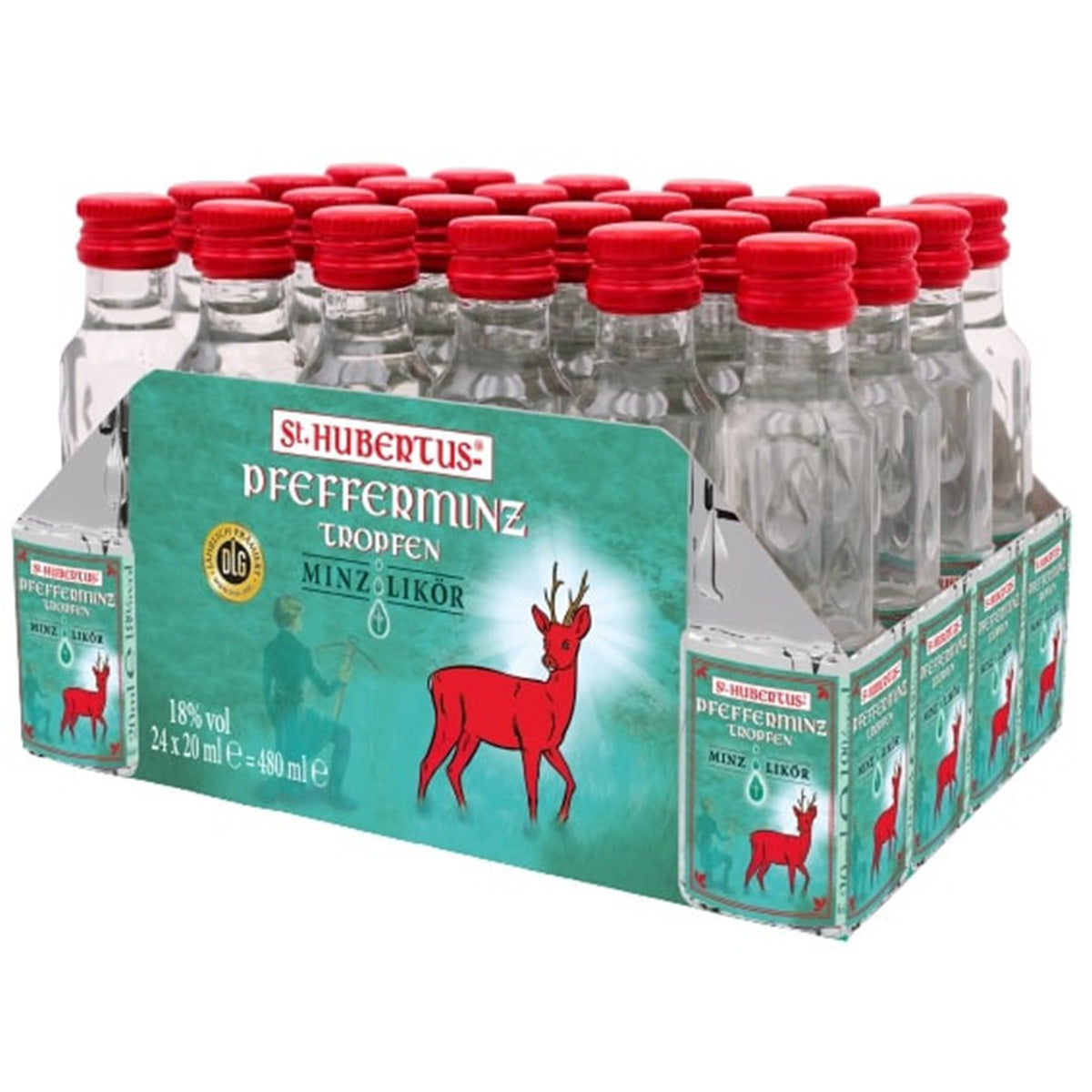 St. Hubertus Pfefferminz Tropfen Minzlikör 18% vol. 24 x 0,02 l